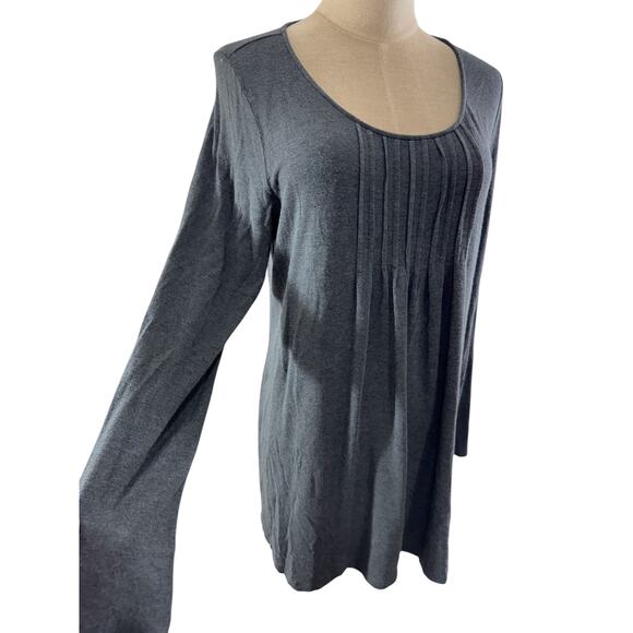 "Eileen Fisher" Gray, Jersey Top, Tunic ,Pintuck, Scoop Neck, Petite L, Charcoal - Picture 2 of 9